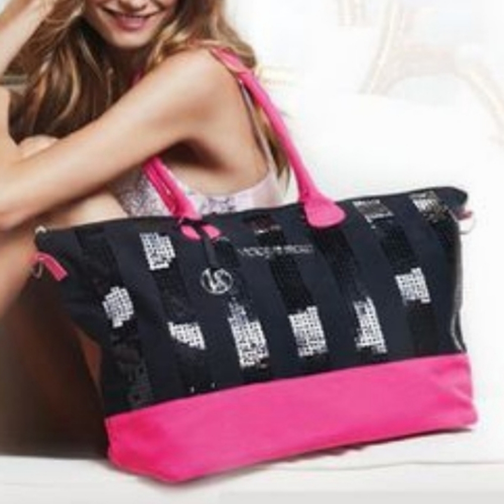 NWT Victoria's Secret Black Sequin Weekender Bag - Picture 2 of 3
